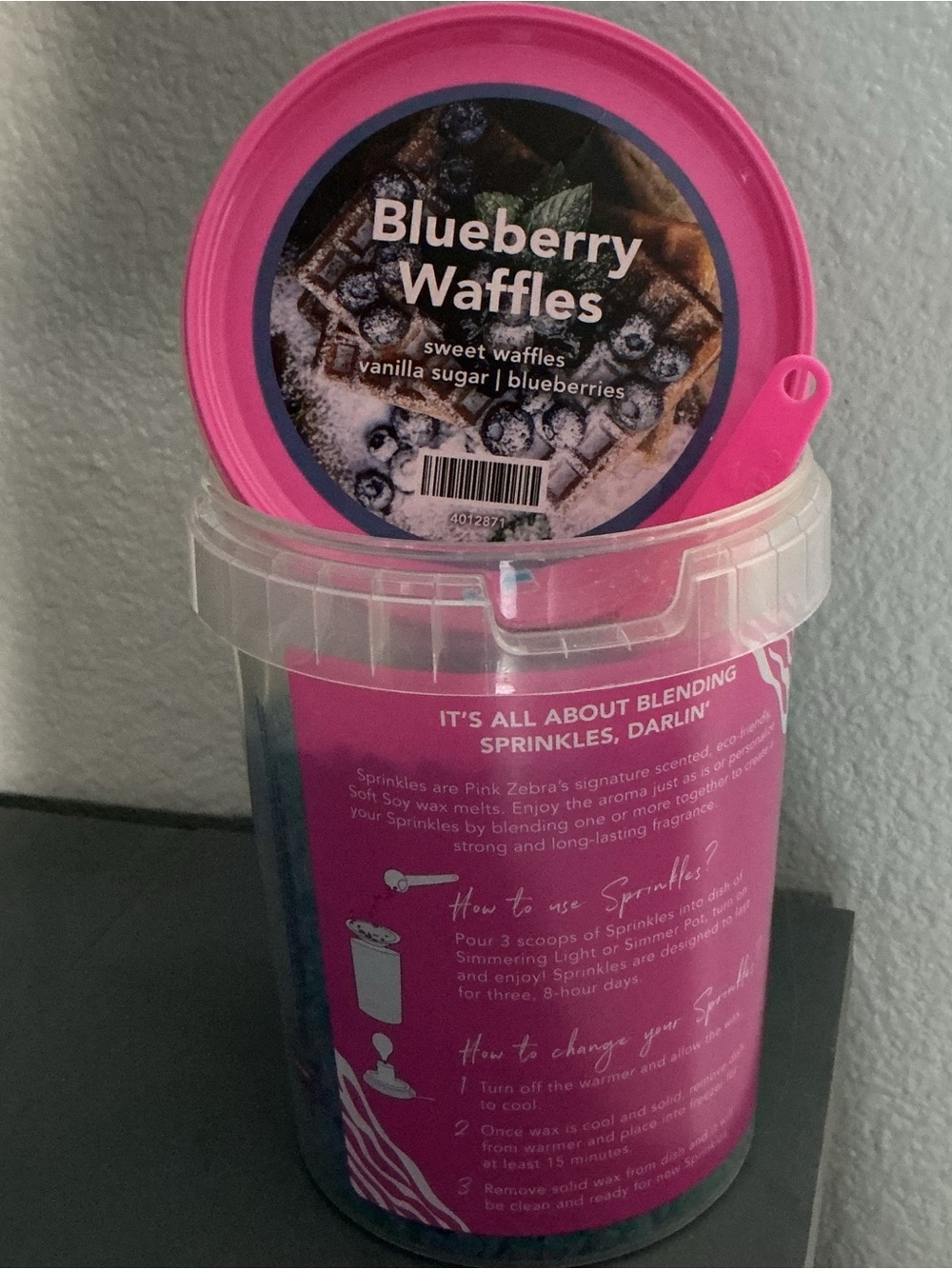 Blueberry waffles Pink Zebra Wax Melts in a 4 oz blend bag